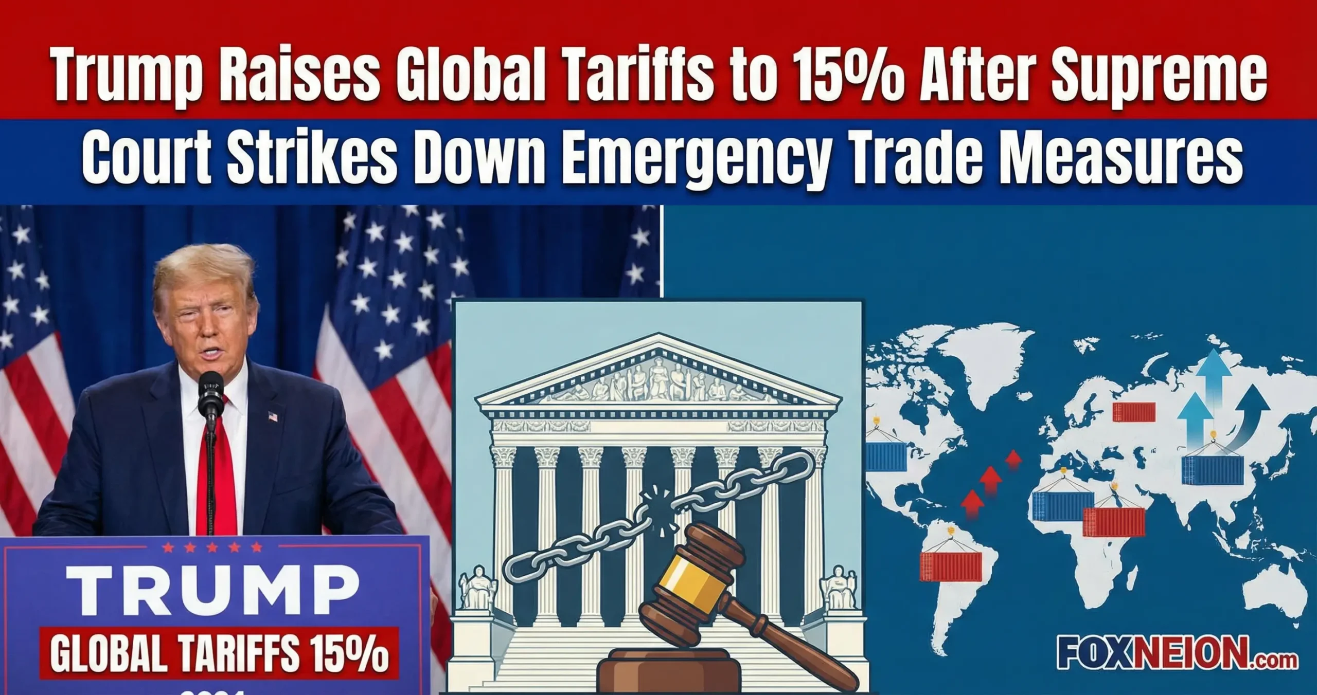 Trump Raises Global Tariffs to 15% After Supreme Court Strikes Down Emergency Trade Measures » 2026 Trump Raises Global Tariffs to 15% After Supreme Court Strikes Down Emergency Trade Measures
